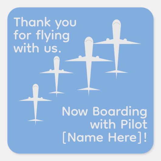  Personalized Airplanes in Flight on Sky Blue スクエアシール (正面)