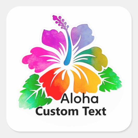 Personalized Aloha Hibiscus Tropical Flower スクエアシール (正面)