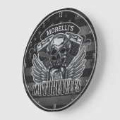 Personalized American Flag Biker Skull Motorcycle ラージ壁時計 (傾斜)