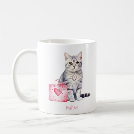Personalized American Shorthair Cat Valentine's  コーヒーマグカップ (左)