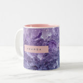 Personalized Amethyst Crystal & Lavender Sparkle ツートーンマグカップ (正面左)