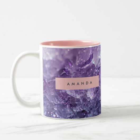 Personalized Amethyst Crystal & Lavender Sparkle ツートーンマグカップ (左)