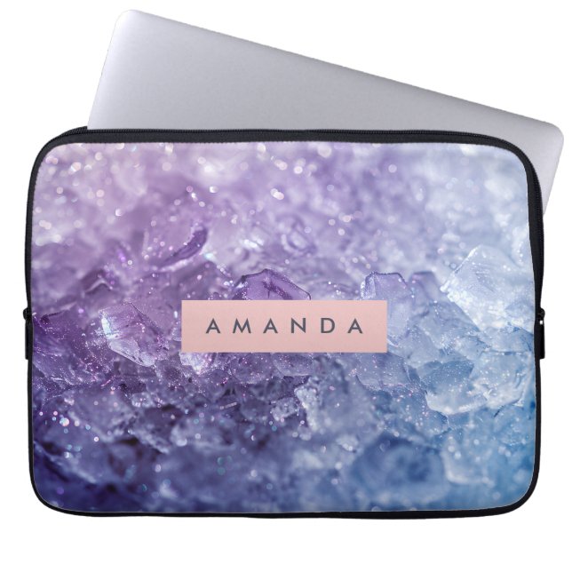 Personalized Amethyst Crystal & Lavender Sparkle ラップトップスリーブ (正面)