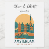 Personalized Amsterdam Netherlands Wedding Retro ワインラベル (シングルラベル)