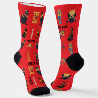 Personalized Ancient Egyptian Cat Socks & Pyramids ソックス