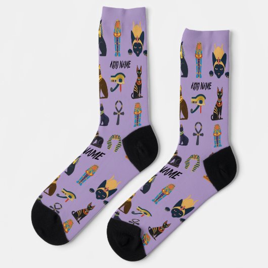 Personalized Ancient Egyptian Cat Socks & Pyramids ソックス (左)