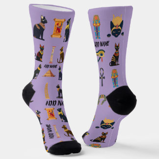 Personalized Ancient Egyptian Cat Socks & Pyramids ソックス