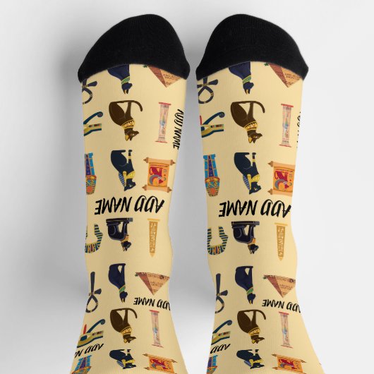 Personalized Ancient Egyptian Cat Socks & Pyramids ソックス (上部)