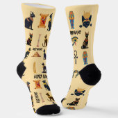 Personalized Ancient Egyptian Cat Socks & Pyramids ソックス (傾斜あり)