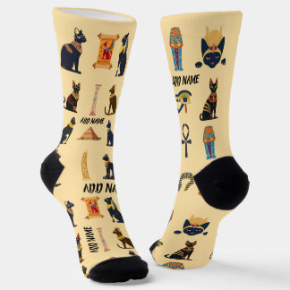 Personalized Ancient Egyptian Cat Socks & Pyramids ソックス