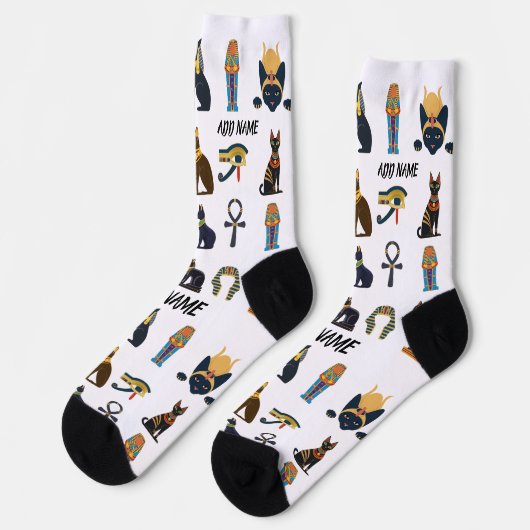 Personalized Ancient Egyptian Cat Socks & Pyramids ソックス (左)