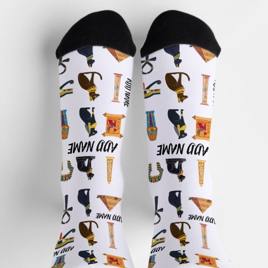 Personalized Ancient Egyptian Cat Socks & Pyramids ソックス (上部)