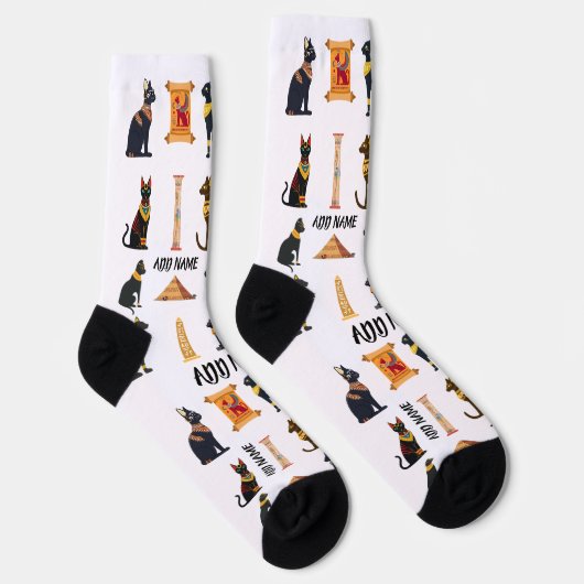 Personalized Ancient Egyptian Cat Socks & Pyramids ソックス (右)