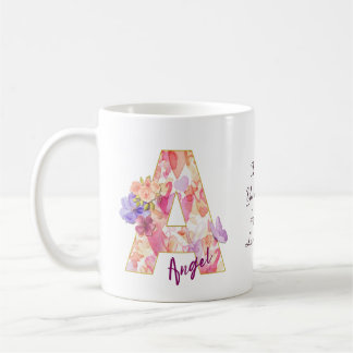 Personalized Angel Initial A with Heart Pattern コーヒーマグカップ
