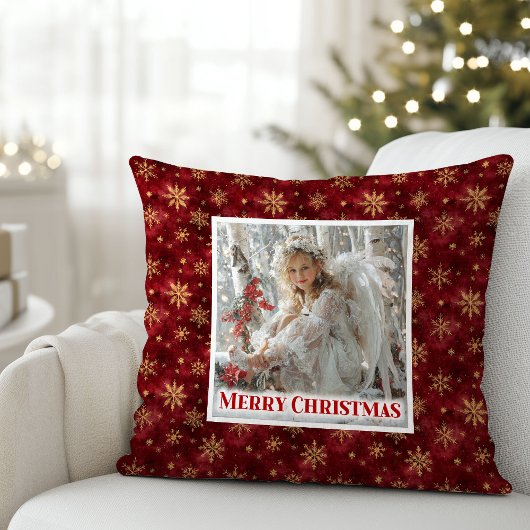 Personalized Angel Red Gold Kids Gift Christmas  クッション