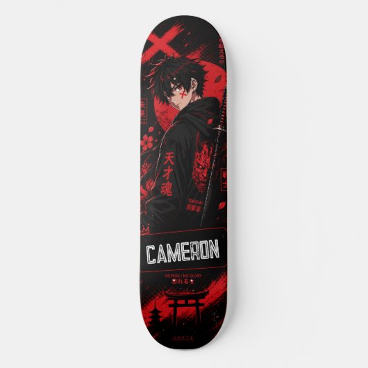 Personalized Anime Black Red Samurai  スケートボード (正面)