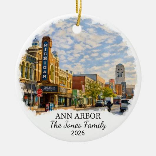 Personalized Ann Arbor Ornament, Custom Michigan セラミックオーナメント (正面)