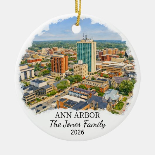 Personalized Ann Arbor Ornament, Custom Michigan セラミックオーナメント (正面)