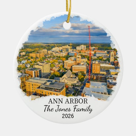Personalized Ann Arbor Ornament, Custom Michigan セラミックオーナメント (正面)