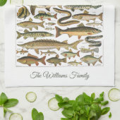 Personalized antique French Under-the-sea fish キッチンタオル (折り畳み)
