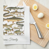 Personalized antique French Under-the-sea fish キッチンタオル (四つ折り)
