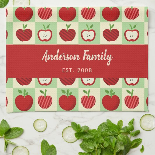 Personalized Apple Farmhouse Fall Family Decor キッチンタオル (折り畳み)