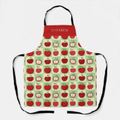 Personalized Apple Pattern Check Cozy Teacher エプロン (正面)