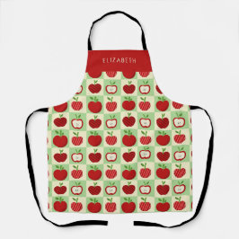 Personalized Apple Pattern Check Cozy Teacher エプロン