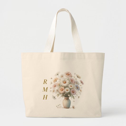 Personalized April Daisy Tote Bag ラージトートバッグ (正面)