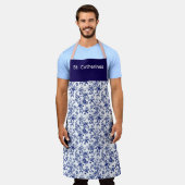 Personalized Apron blue toile design エプロン (着用した状態)
