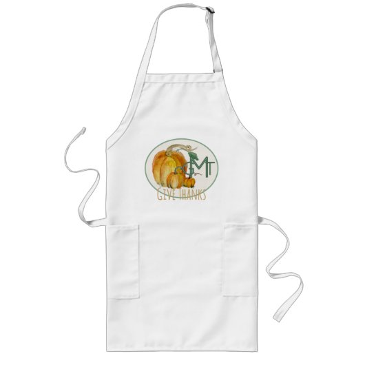 Personalized Apron - Give Thanks | Pumpkins ロングエプロン (正面)