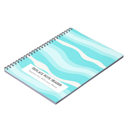 Personalized Aqua and White Wave Patterned  ノートブック (左側)