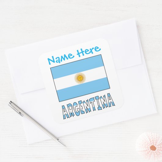 Personalized Argentina Flag Square Label スクエアシール (封筒)