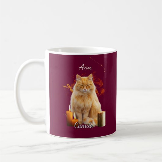 Personalized Aries Cat Mug with Name コーヒーマグカップ (左)