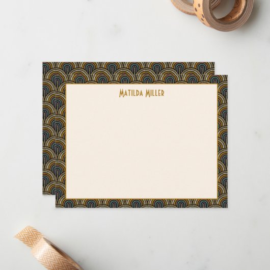 Personalized Art Deco Embroidered-Style Note Card ノートカード (正面/裏面インサイチュ)