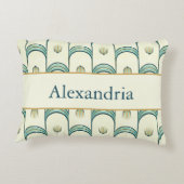 Personalized Art Deco Teal & Gold Geometric アクセントクッション (裏面)