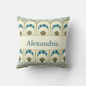 Personalized Art Deco Teal & Gold Geometric クッション (裏面)