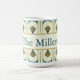 Personalized Art Deco Teal & Gold Geometric コーヒーマグカップ