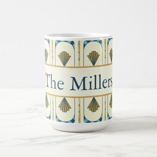 Personalized Art Deco Teal & Gold Geometric コーヒーマグカップ (中央)