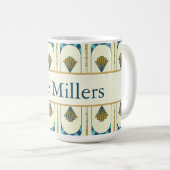 Personalized Art Deco Teal & Gold Geometric コーヒーマグカップ (正面右)
