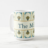 Personalized Art Deco Teal & Gold Geometric コーヒーマグカップ (正面左)