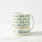 Personalized Art Deco Teal & Gold Geometric コーヒーマグカップ (正面右)