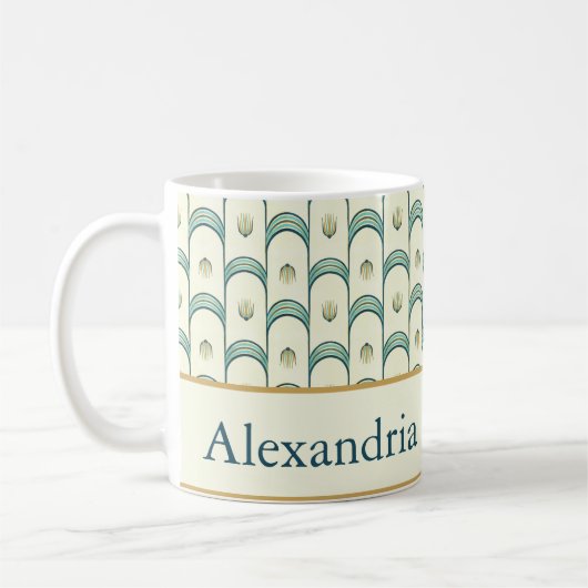 Personalized Art Deco Teal & Gold Geometric コーヒーマグカップ (左)