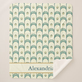 Personalized Art Deco Teal & Gold Geometric シェルパブランケット