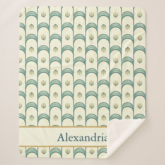 Personalized Art Deco Teal & Gold Geometric シェルパブランケット (正面)