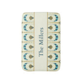 Personalized Art Deco Teal & Gold Geometric バスマット (正面縦)