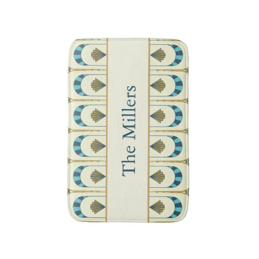 Personalized Art Deco Teal & Gold Geometric バスマット (正面縦)