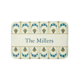 Personalized Art Deco Teal & Gold Geometric バスマット