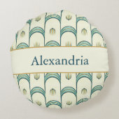 Personalized Art Deco Teal & Gold Geometric ラウンドクッション (裏面)