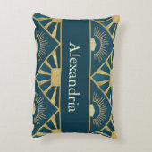 Personalized Art Deco Teal & Gold Geometric Name  アクセントクッション (裏面(縦))